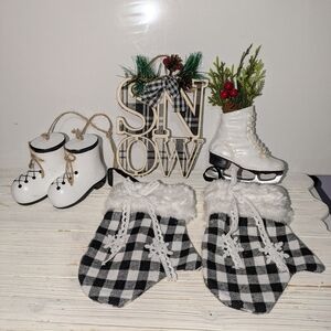 Christmas Holiday Ornament Set -winter Snow Theme W Skates & Boots, Mittens